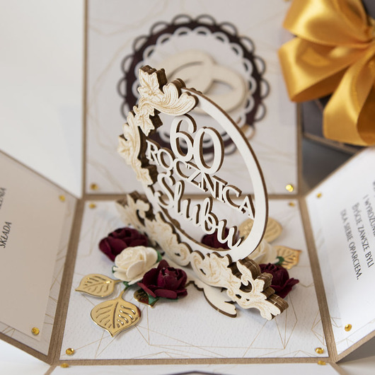 kartki scrapbooking 60 rocznica ślubu, diamentowe gody, exploding box, kartka 3d
