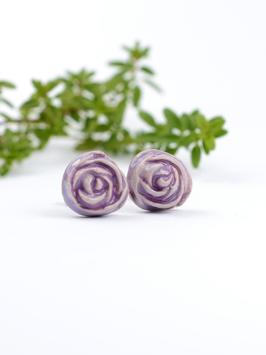 kolczyki ceramiczne Fioletowe róże- kolczyki ceramiczne 3d
