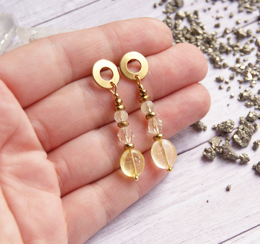 kolczyki z kamieniami Cytryn OBFITOŚĆ stal szlachetna