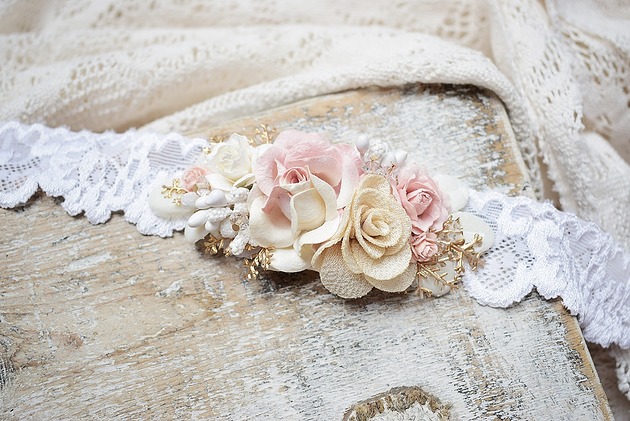 ozdoby do włosów dla dzieci wianek,chrzest niemowlę opaska  róż krem