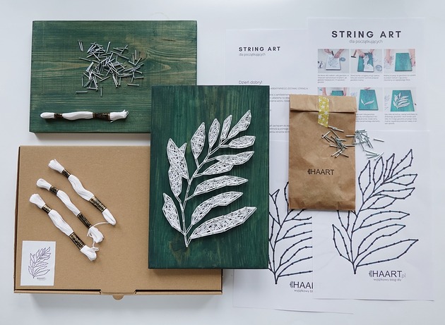 Ozdoby na ścianę BOX DIY String art LIŚCIE kreatywny zestaw zrób to sam