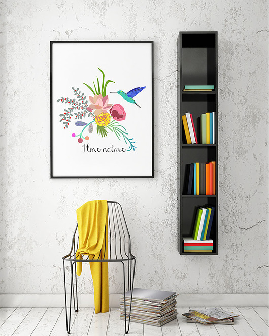 plakat. kwiaty i ptaki Love Life and Forest