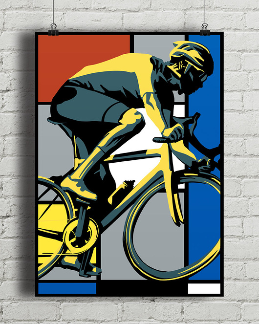plakaty Kolarz w stylu Mondriana - plakat rowerowy