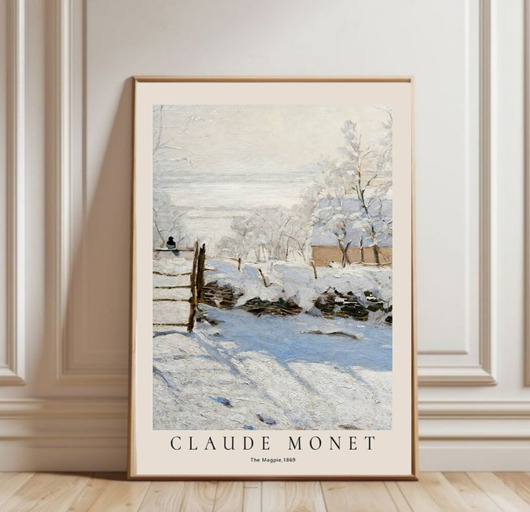 plakaty PLAKAT Claude Monet, zimowy pejzaż, wiejski krajobraz