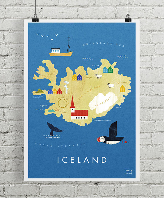 plakaty Plakat Islandia - mapa graficzna