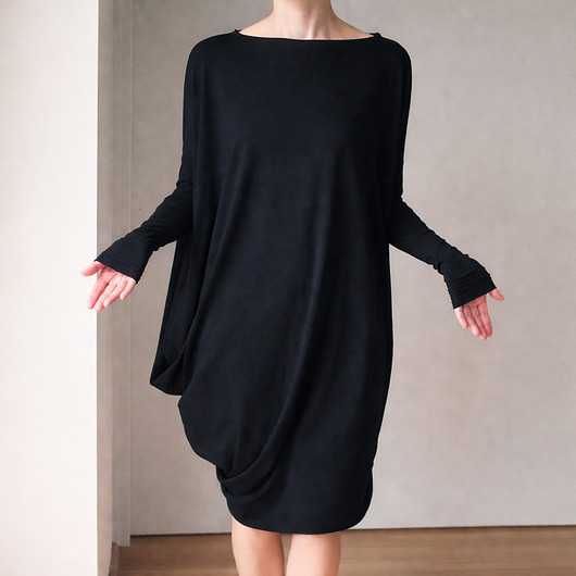 sukienki midi damskie Sukienka długi rękaw asymetria Czarna