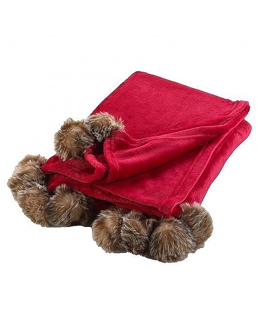 koce i narzuty Koc Pled Futrzak Czerwony Narzuta z Pomponami Garda 125x150 cm