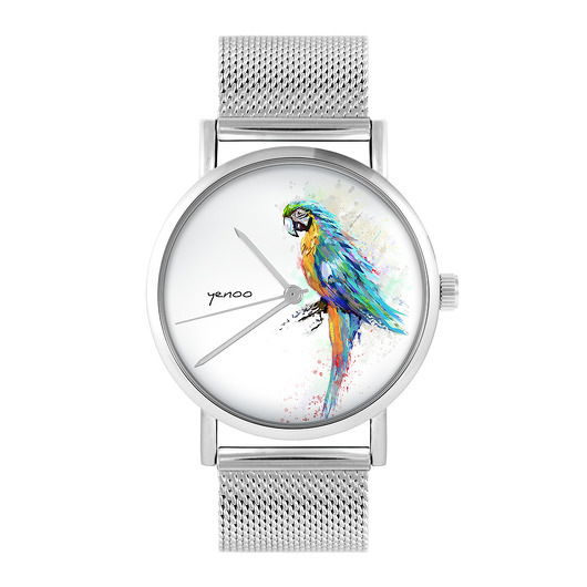 zegarki damskie Zegarek - Papuga turkus - bransoleta mesh