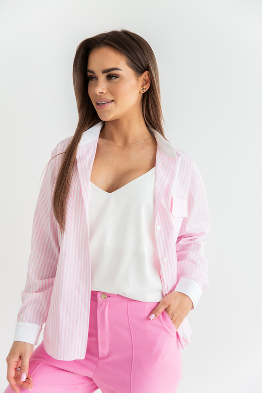 bluzki z długim rękawem damskie Pink striped shirt breeze
