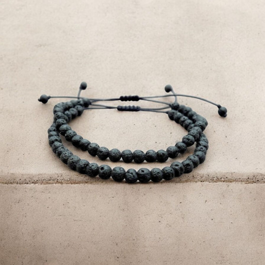 bransoletki na sznurku Komplet bransoletek lawa wulkaniczna 6 mm