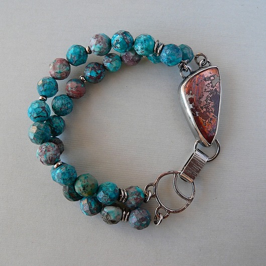 bransoletki srebrne -chryzokola i dolomit miedziany-