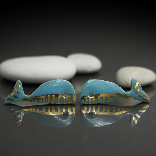 kolczyki ceramiczne Wieloryby/stal chirugiczna/