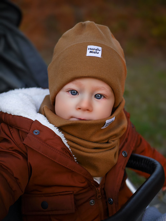 czapki dziecięce Czapka beanie Prążek Karmel