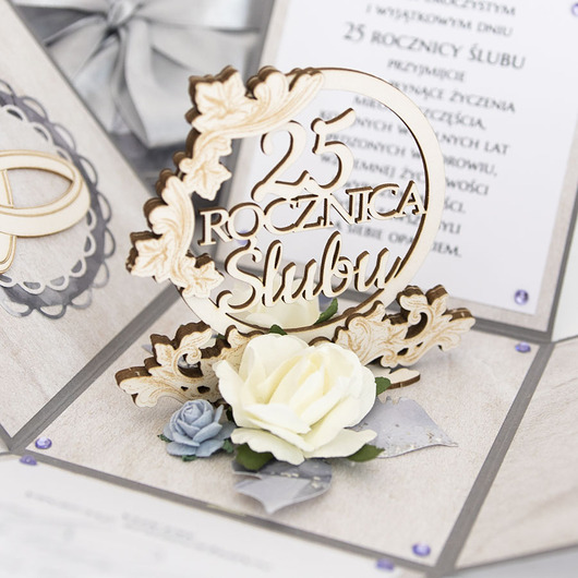 kartki scrapbooking 25 rocznica ślubu, srebrne gody, exploding box, kartka 3d