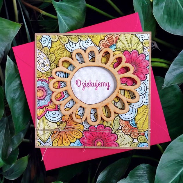 kartki scrapbooking Dziękujemy : PODZIĘKOWANIE : kartka handmade : witrażowe kwiaty