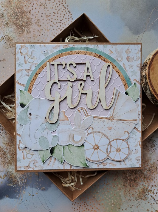 kartki scrapbooking Kartka na baby shower dziewczynki (w pudełku)
