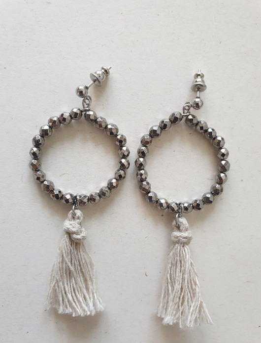 kolczyki chwosty Kolczyki chwosty WĘZŁY kółka hematyt srebrny