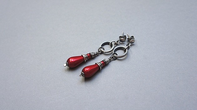 kolczyki srebrne Kolczyki srebrne Red pearl vol. 2