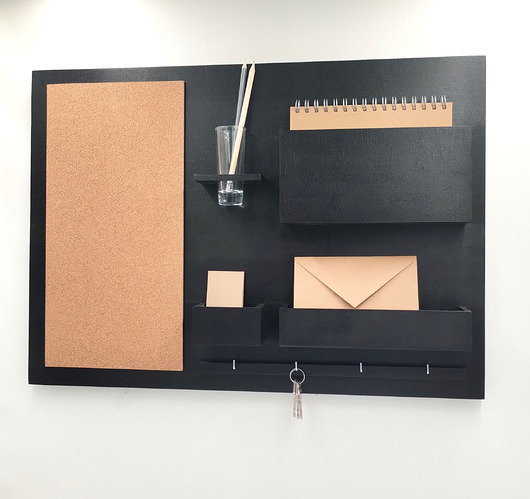 organizery Organizer ścienny, czarny, drewniany, karta korkowa