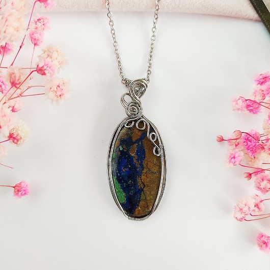 wisiory Naszyjnik Azuryt stal chirurgiczna wisiorek handmade