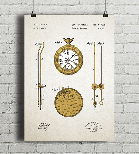 Zegarek - patent - plakat vintage minimalmill
