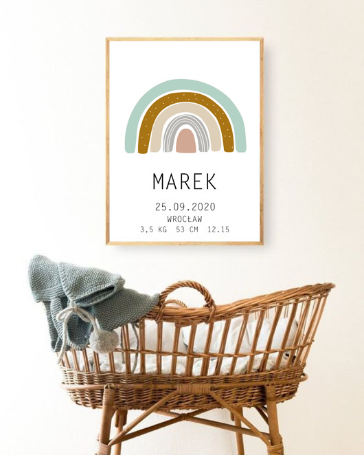 plakaty PLAKAT metryczka narodziny dziecka prezent TĘCZA