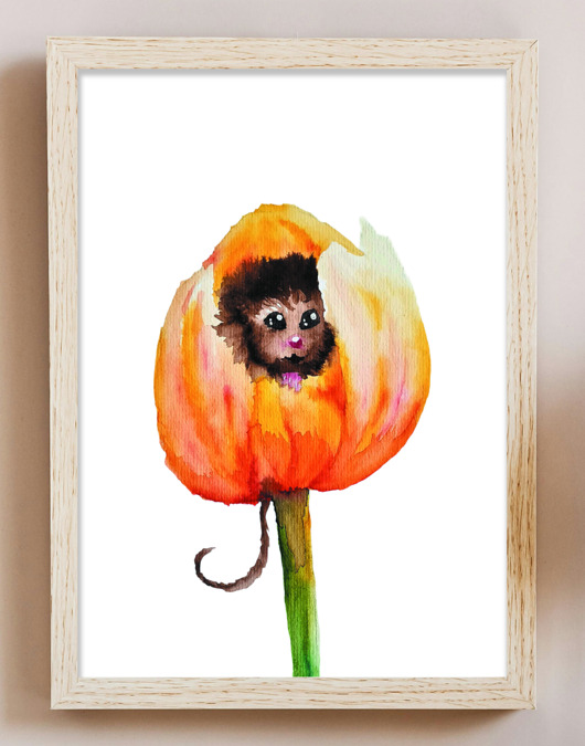 plakaty Plakat Małpka w Tulipanie
