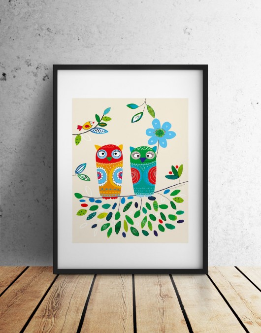 SOWY Ilustrowany plakat, sowa, ilustracja 48x68  71 Prints