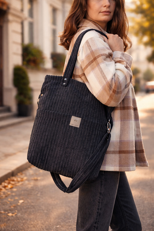 torby na ramię Sztruksowa torebka z kieszeniami Czarna