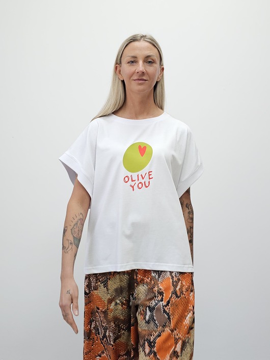 t-shirt damskie Bawełniany bezrękawnik z nadrukiem - Olive you