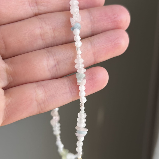 chokery Naszyjnik MORGANIT PUDROWY wykonane z kamienie naturalne i srebrna