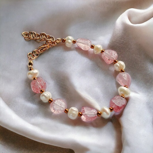 bransoletki z kamieni naturalnych Kwarc truskawkowy & PERŁY - bransoletka