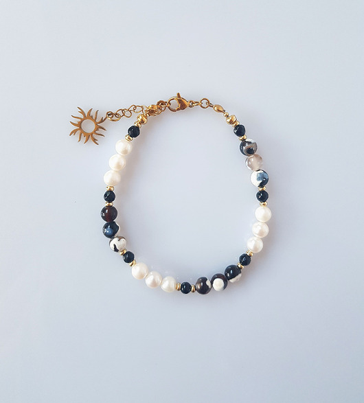 bransoletki złote Bransoletka z Agatem, Jadeitem i Perełkami