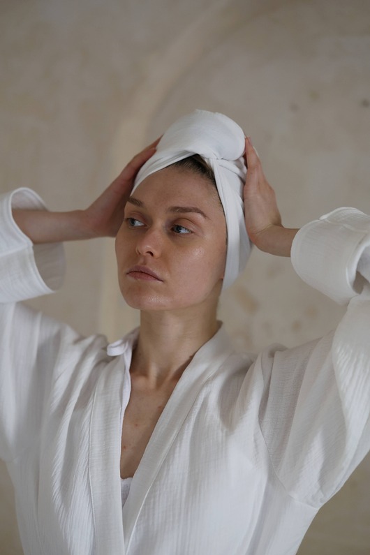 dodatki - łazienka - różne Muślinowy turban na włosy ecru