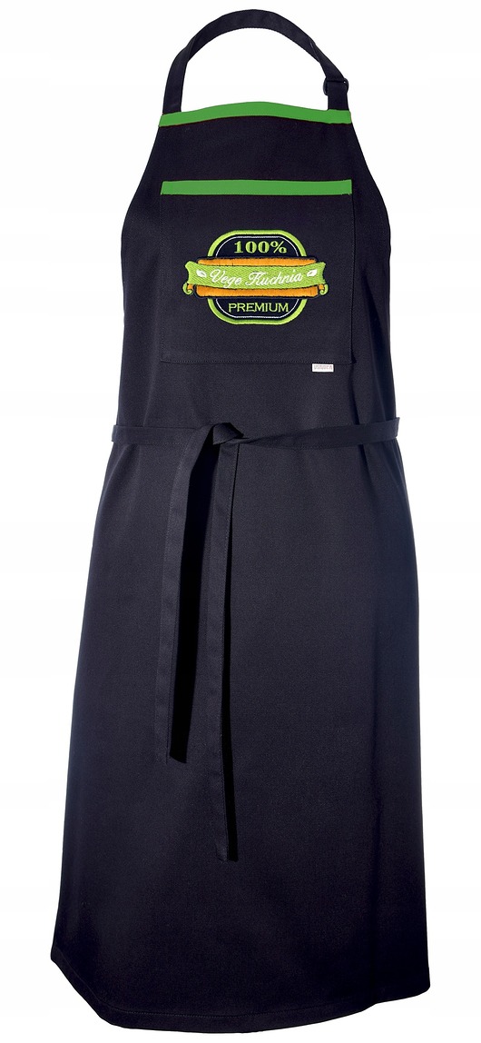fartuchy kuchenne Fartuch Kuchenny CZARNY haftowany bawełniany VEGE KUCHNIA EXTRA PREZENT