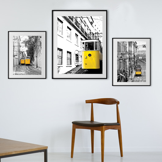 3 plakaty w ramkach Lizbona żółte tramwaje Poster Gallery Wall