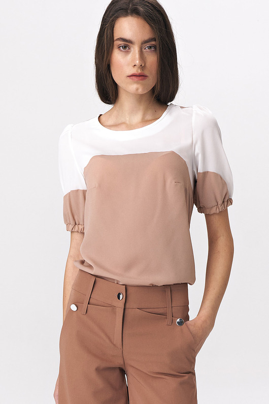 bluzki - inne Dwukolorowa bluzka z bufiastym rękawem b115