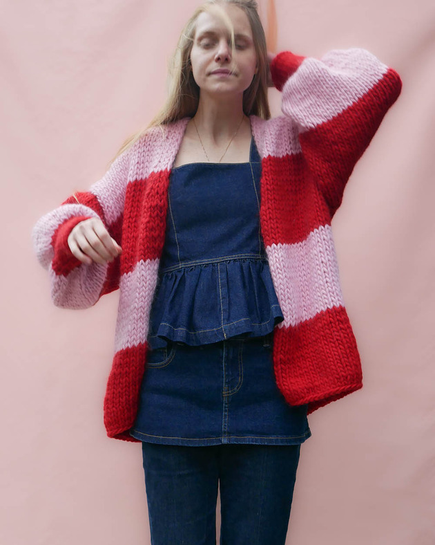 kardigany damskie 100% MERINO dlugi kardigan w pasy