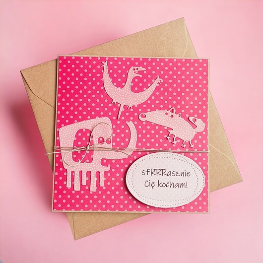 kartki scrapbooking Strasznie Cię kocham - nietypowa kartka walentynkowa, halloweenowa, bez okazji