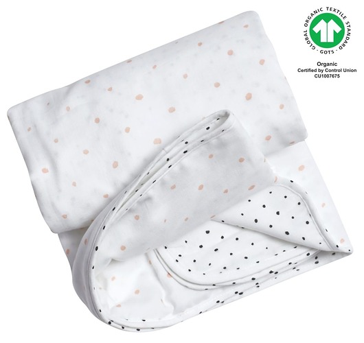 Organiczny dwuwarstwowy kocyk muślinowy 130x130cm kropeczki różowe Motherhood