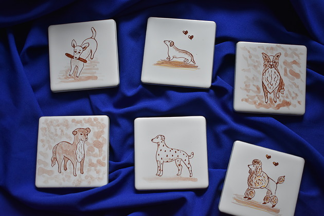 podkładki do kuchni Podkładki pod kubki kafelki psy