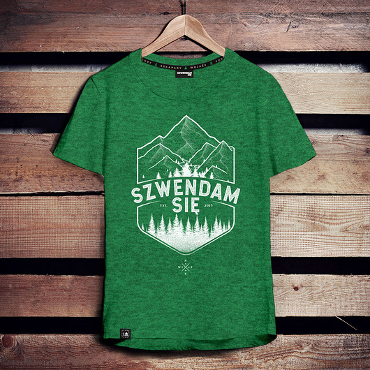 t-shirty męskie Koszulka męska SZWENDAM SIĘ/GÓRY zielona