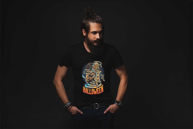 t-shirty męskie Koszulka organiczna z nadrukiem Halloween Mummy