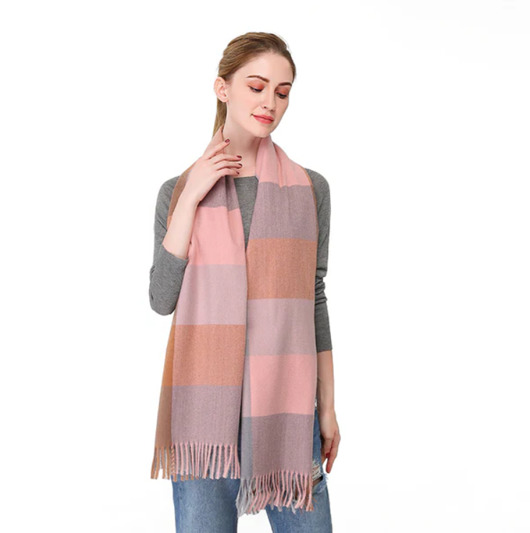 szale damskie Szalik Damski kaszmirowy wełna różowy szary