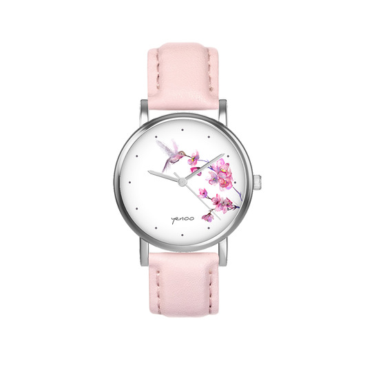 zegarki damskie Zegarek  mały - Koliber - skórzany, pudrowy róż