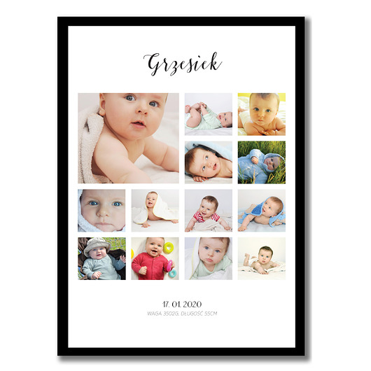 obrazy i plakaty do pokoju dziecięcego Plakat ze zdjęciem twojego dziecka i imieniem, metryczka