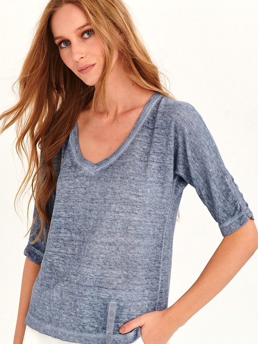 t-shirt damskie Koszulka z pranego lnu