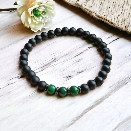 bransoletki z kamieni naturalnych Malachit - kamień miłości - onyks matowy - DLA NIEJ