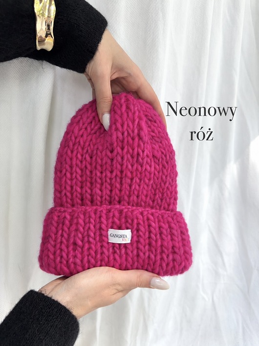 czapki damskie Czapka Lily 100% wełna *neonowy róż*