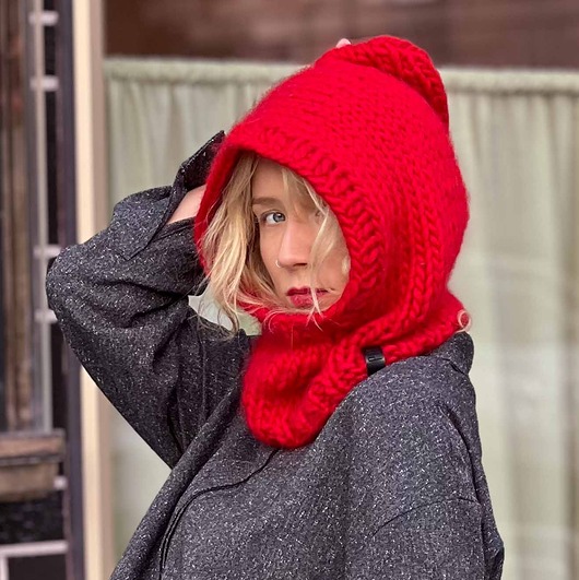 czapki damskie 100% MERINO Czerwona kominiarka kapturek
